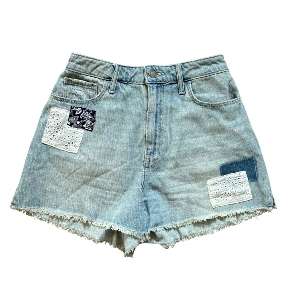 HOLLISTER Curvy Ultra High-Rise Patchwork Vtg Relaxed Mom‎ Short sz 1 Festival